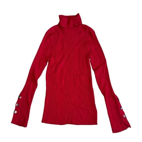 Moth by anthropologie Women's Red Fitted Turtle Neck Button Sweater Size Large - Picture 5 of 7
